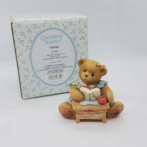 New 1996 Cherished Teddies LINDA TEACHER FIGURINE ABC FRIEND GIRL dressMIN CO